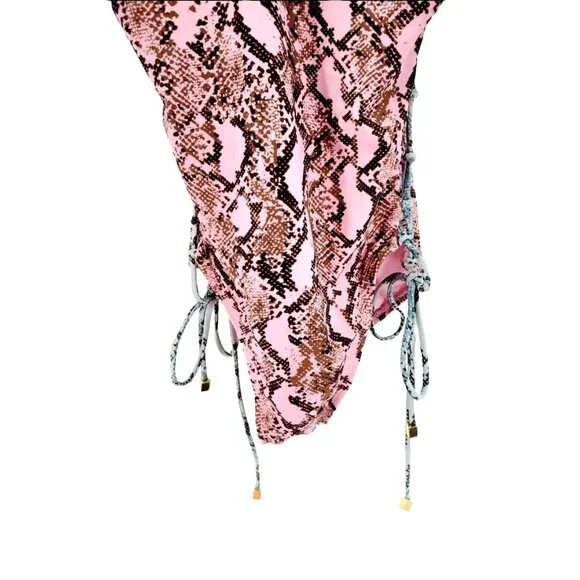 Rachel Roy S Corset Laced Side Pink Snake Python Swimsuit One-piece Swimwear